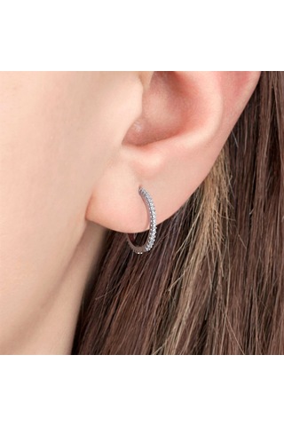 Taşlı Beyaz Halka Gümüş Kadın Küpe N11.90304