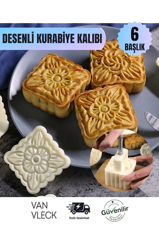 6 Lı Desenli Kare Kurabiye Kalıbı Hamur Kesici Aparatlı, Pasta Ve Kurabiye Şekillendirici Çok Renkli