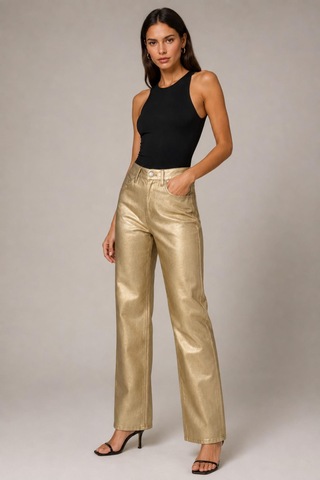 Alexandergardi Metalik Görünümlü Wide Leg Pantolon Altın
