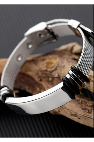 Tamamı Saf Çelik Silver Kemer Kordonlu Sade Çelik Bileklik 23cm Gümüş