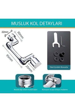 Yenilzd Robotik Kol Mutfak Banyo Musluk Başlığı 1080 Derece Döneb