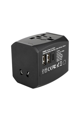 Sandwich Siyah Seyahat Evrensel Adaptörü - 2usb + Type-c Çevirici, Taşınabilir, 100-250v, 6a, 1200w Güçlü Performanslı Seyahat