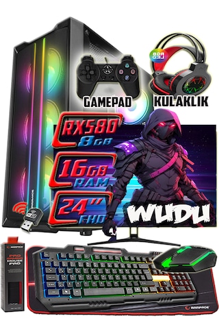 Warbox Wudu i3-9100 16 GB 256 GB SSD 250 GB HDD RX580 8 GB 24"Masaüstü Oyuncu Bilgisayarı