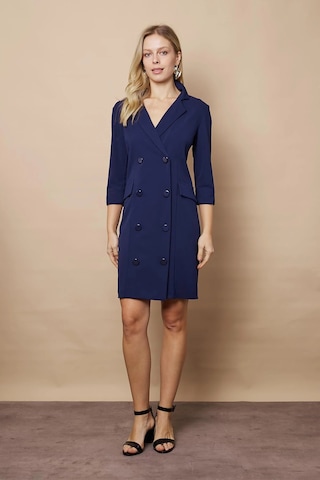 Yakalı Sırt Dekolteli Anvelop Truvakar Kol Likralı Krep Kumaş Düğmeli Ceket Elbise-lacivert Lacivert
