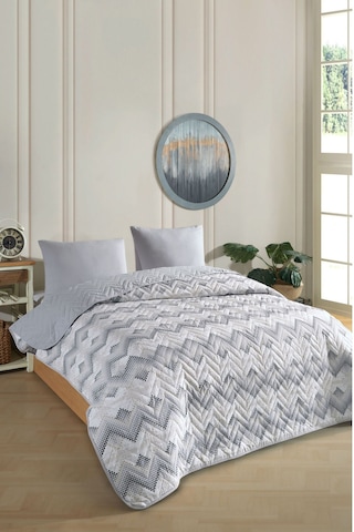 Tek Kişilik Desenli Kapitone Çift Taraflı Renkli Pike Yatak Örtüsü Takımı 160x230 Cm Çarşafsız Gri