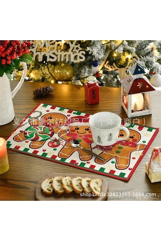 4/6/8 Adet Noel Kardan Adamı Amerikan Servisleri Keten Kaymaz Masa Örtüleri Dikdörtgen Elde Yıkanabilir Yemek Masası Mutfak Ev Dekoru İçin 2,4 Adet-32x42 Cm Diğer