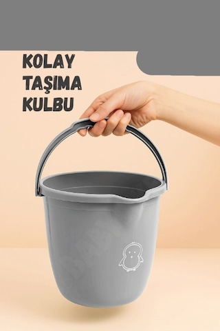 Çocuklar İçin 2'li Banyo Seti Kulplu Kova & Oluklu Maşrapa Set Gri