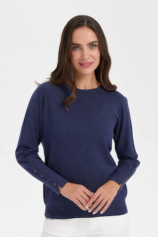 Desen Triko Kadın Sıfır Yaka Önü Kısa Arkası Uzun Bluz 23331 Indigo Indigo