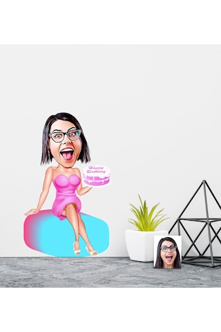Kişiye Özel Bayan Doğum Günü Karikatürlü Duvar Sticker 50X70CM N11.1324