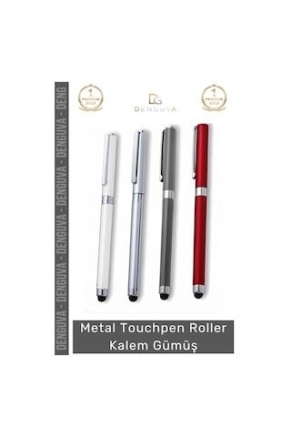 Kalem Metal Gövde Lüks Şık Prestijli Tasarım Promosyon Logolu Touchpen Roller Kalem Gümüş Çok Renkli