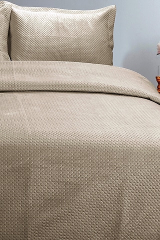 Lidia Kadife Çift Kişilik Yatak Örtüsü Takımı - Vizon