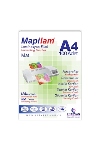 Mapilam 125 Mic. Mat Laminasyon Filmi A4 100'lü Mapilam 125 Mic. Mat Laminasyon Filmi A4 100'lü