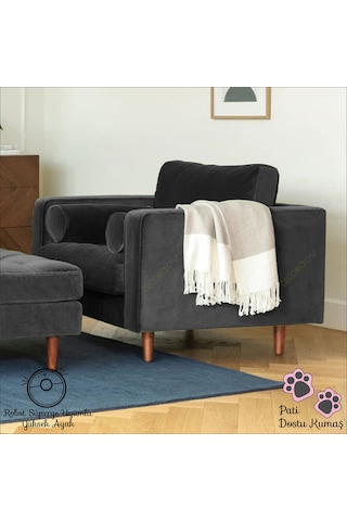 Ürgüp Antrasit Tekli Koltuk Berjer Lobby Koltuğu Terapi Bekleme Koltuğu Antrasit