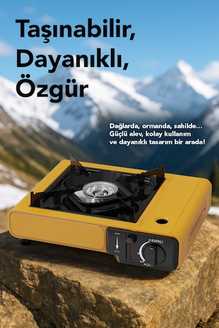 Portatif Kamp Ocağı - Taşıma Çantalı Gazlı Stop Emniyetli Ocak 34x28x11 Cm Sarı Sarı