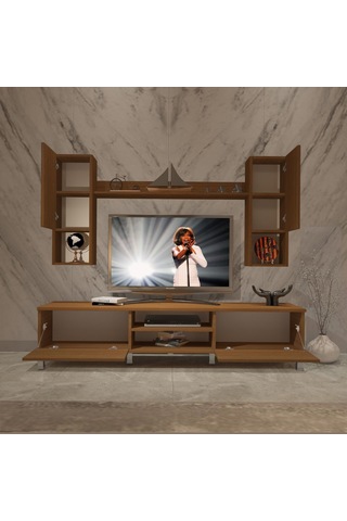 Decoraktiv Eko 5da Slm Dvd Krom Ayaklı Tv Ünitesi Tv Sehpası Ceviz