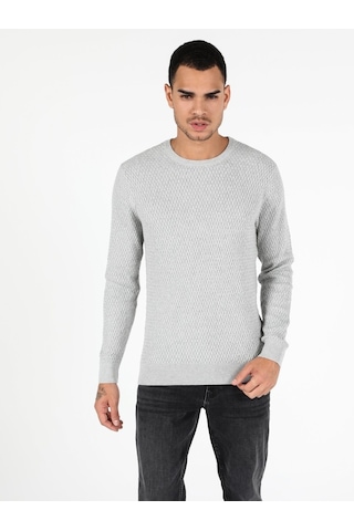 Colin's Slim Fit Bisiklet Yaka Erkek Gri Melanj Kazak CL1051605_Q1.V2_MGA