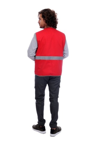 Çok Cepli Alet Yelek Kırmızı / Gri Reflektörlü
