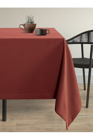 Kadife Dokulu Kiremit Rengi Dertsiz Masa Örtüsü Kiremit Rengi