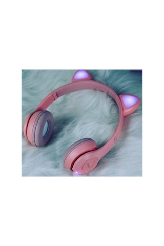 P47m Bluetooth Kedi Kulaklık Katlanabilir Sd Kart Girişli Mikrofonlu Kablosuz Led Işıklı Kulaklık