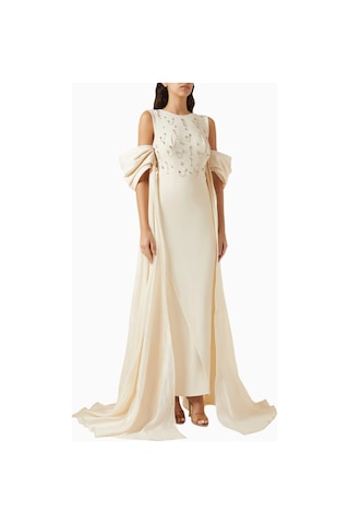 Ac By Aanchal Chanda Embellished Off - Shoulder Maxi Kadın Elbise Kırık Beyaz