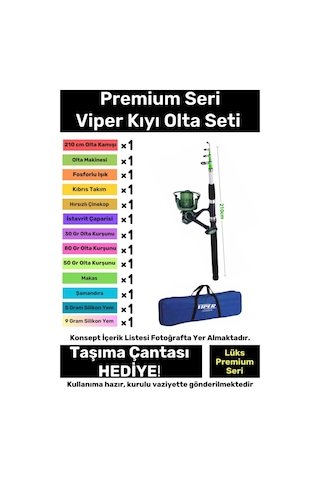 Hazır Kurulu Balık Viper Deniz Göl Kıyı Olta Seti Özel Üretim Şık Taşıma Çantalı 3m Kamış