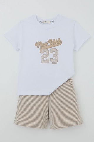 Breeze Erkek Çocuk Şortlu Takım Yazı Baskılı Şortu Çizgili 1.5-5 Yaş , Beyaz