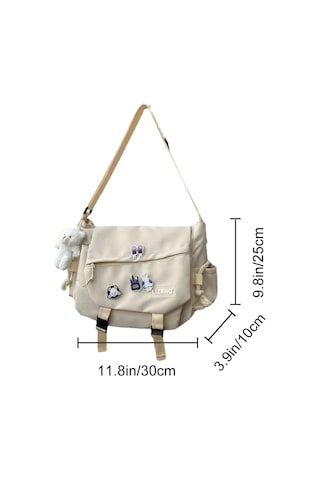 Mufunye Beyaz Nylon Tek Askılı Çanta - Geniş Hacimli Sırt Çantası, Çanta İşi Detaylı, Sokağa Yönelik Stil, Zip Açılışlı Öğrenci Çantası Beyaz