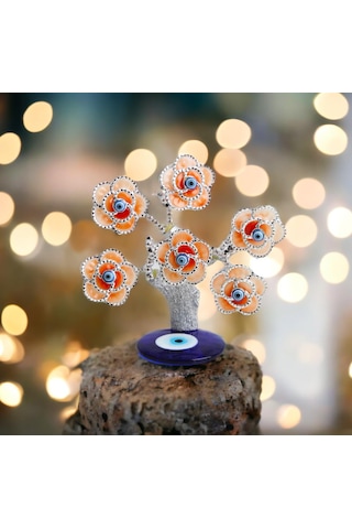 Feng Shui Nazar Boncuğu Çiçeği Hayat Ağacı Biblo Servet Çakra Şans Ağacı Mavi Göz Gül Ağacı 15 Cm. 00775188