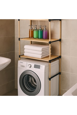 Nc01 Ahşap Çamaşır Makinesi Organizer Banyo Düzenleyici Raf Masif Çam Ahşap Açık Ahşap
