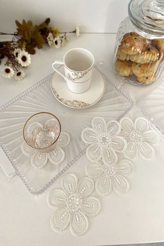 Santiago Model Fincan Yanı Sunum Peçetesi 6 Adet Krem