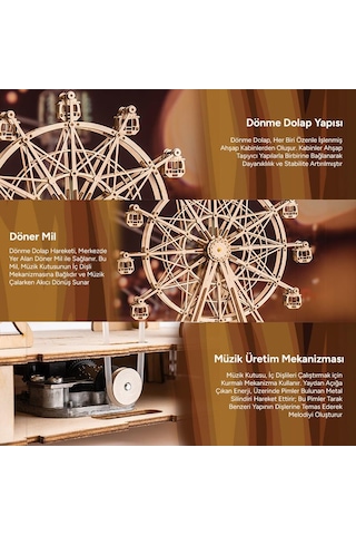 Rolife Tgn01 Dönme Dolap Görünümlü Müzik Kutusu Music Box Ferris Wheel Dıy Minyatür Maket Model Seti Ahşap 3d Wooden Puzzle 3d Model Kit Detaylı Dekoratif Hobi Seti Ahşap Maket