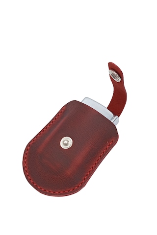 Hakiki Deri Mekanizmalı Zippo Çakmak Kılıfı - Kırmızı Kırmızı