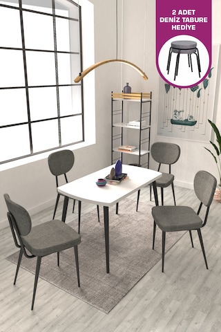 Vilinze Deniz Sandalye Argos Ahşap Mdf Sabit Mutfak Masası Takımı - 70x120 Cmtk-argos-70120-sb-deniz-kn01s-sigmagri Sigma Gri