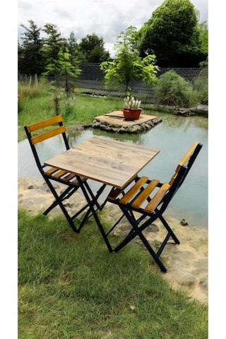 Balkon Bahçe Mutfak 3'lü Bistro Set Katlanır Masa Sandalye 60x60 Sarı
