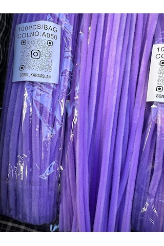 Şönil 100 Lü Lila Renk Kod A050 30 Cm - Yoğun Tüylü Hobi Çubuğu Tel El İşi 100 Lü Paket