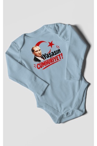 Morivokids Yaşasın Cumhuriyet Uzun Kollu Bebek Body %100 Pamuk Bebe Mavisi