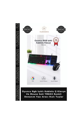 Oyuncu Rgb Işıklı Kablolu Q Klavye Ve Mouse Seti Tmk03 Renkli Donanım Yazı Aracı Hızlı Tuşlar