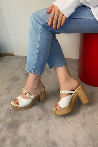 Asmi Shoes Kadın Tena Mantar Taban Platform Topuklu Terlik 10 Cm Snd456 Beyaz Beyaz