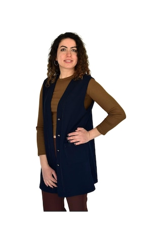 Kadın Anne Mevsimlik Düğmeli Cepli Yelek Bgl-st04314 Lacıvert