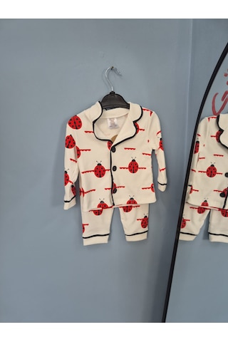 Güneş Kids Kız Bebek Pijama Uğur Böcekli Takımı Beyaz