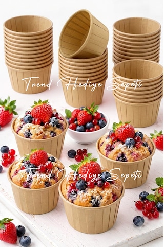Trend Hediye Sepeti 50'li Kraft Muffin Cupcake Kalıbı Kek Kapsülü Naturel Kek Kalıbı , Safari Konsept , Airfryer Uyumlu