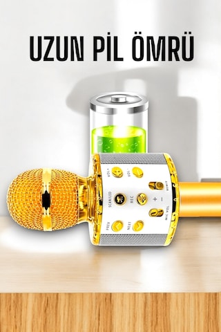 Kablosuz - 933 - Bluetooth Karaoke Mikrofon Usb Ve Aux Girişli, Yüksek - Spt-gld - Ses Kalitesi