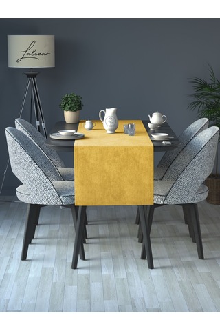 Kadife Efektli Hint Sarısı Rengi Aura Serisi Runner 40 X 140 Hint Sarısı