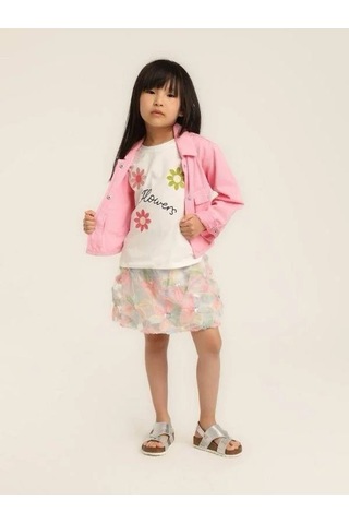 Escabel Kız Bebek Pamuklu Çiçek Nakışlı Tshirt-15602 Beyaz