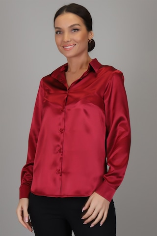 Sweetness Kadın Bordo Saten Uzun Kol Abiye Gömlek Bordo