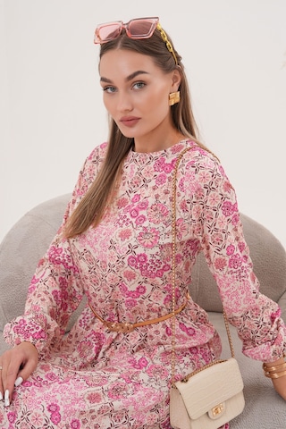 Polologin Butik Çiçekli Viskon Elbise Pembe