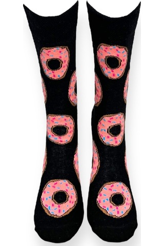 Me-vo Tekli Siyah Renkli Unisex Esnek Nem Alabilen Pamuklu Donut Desenli Soket Çorap Siyah