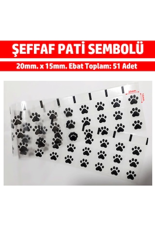Şeffaf Pati Etiketi Sticker Sevimli Patiler, Kedi Patisi 51 Adet