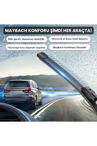 Maybach Tipi Akıllı Fıskiyeli Silecek Seti Görüş Kesmez Tıkanmaz Sistem 14 Adaptörlü Tüm Araçlara Uyumlu