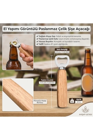 Açacak Ahşap Saplı Şişe Açacağı Kapak Açıcı Soda , Gazoz Açacağı Şişe Açacak 14 Cm 47 Gram Dekoratik Açacak